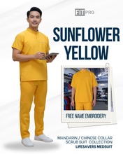 Load image into Gallery viewer, SUNFLOWER YELLOW (MEN)- FITPRO MANDARIN / CHINESE COLLAR SCRUB SUIT