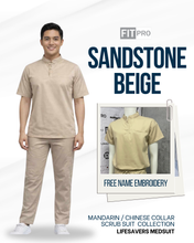 Load image into Gallery viewer, SANDSTONE BEIGE (MEN)- FITPRO MANDARIN / CHINESE COLLAR SCRUB SUIT