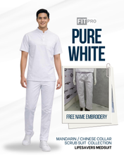 Load image into Gallery viewer, PURE WHITE (MEN)- FITPRO MANDARIN / CHINESE COLLAR SCRUB SUIT