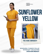 Load image into Gallery viewer, SUNFLOWER YELLOW- FITPRO MANDARIN / CHINESE COLLAR SCRUB SUIT
