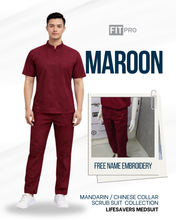 Load image into Gallery viewer, MAROON (MEN)- FITPRO MANDARIN / CHINESE COLLAR SCRUB SUIT
