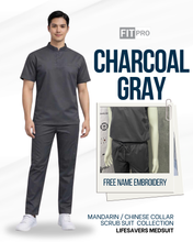 Load image into Gallery viewer, CHARCOAL GRAY (MEN)- FITPRO MANDARIN / CHINESE COLLAR SCRUB SUIT
