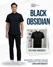 Load image into Gallery viewer, BLACK OBSIDIAN (MEN)- FITPRO MANDARIN / CHINESE COLLAR SCRUB SUIT
