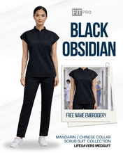 Load image into Gallery viewer, BLACK OBSIDIAN - FITPRO MANDARIN / CHINESE COLLAR SCRUB SUIT
