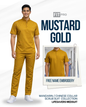 Load image into Gallery viewer, MUSTARD GOLD (MEN)- FITPRO MANDARIN / CHINESE COLLAR SCRUB SUIT

